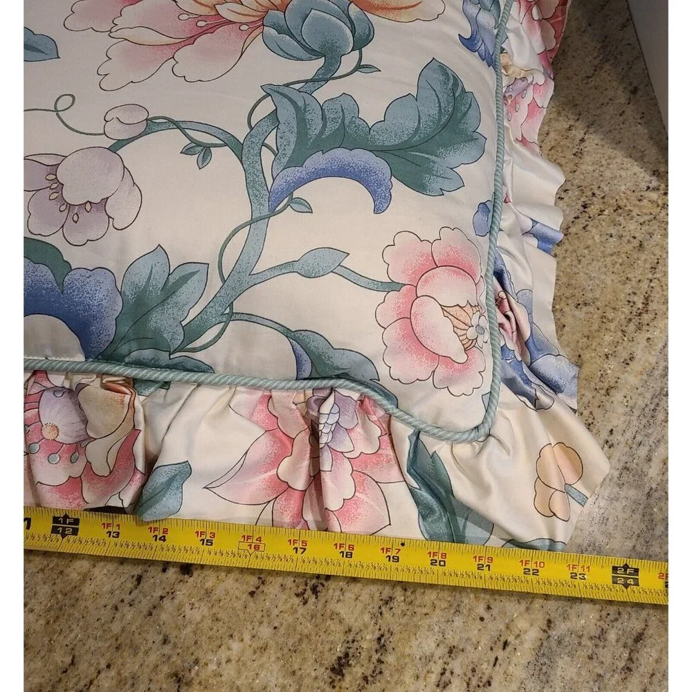 Vintage Waverly Shumacher Floral Decorative Pillow Ruffled Piping About 22